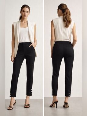 Chico’s Black Stretch Ankle Pants Button Hem Size 2 (US 12)